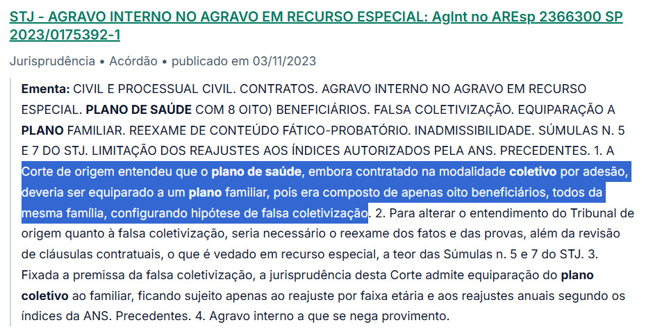 STJ reconhece plano de saúde falso coletivo e determina equiparação a plano familiar